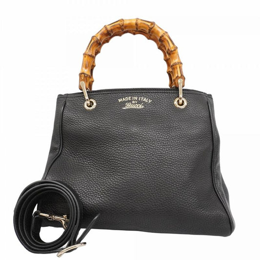 Gucci Handbag Bamboo 336032 Leather Black Chien Pan Gold Hardware 2way Bag