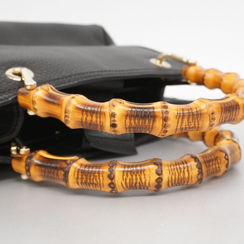 Gucci Handbag Bamboo 336032 Leather Black Chien Pan Gold Hardware 2way Bag