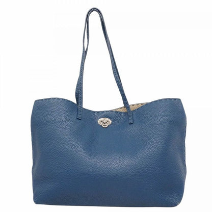 Fendi Tote Bag Selleria Leather Blue Silver Hardware Women