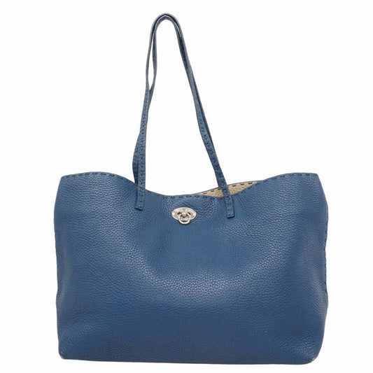 Fendi Tote Bag Selleria Leather Blue Silver Hardware Women