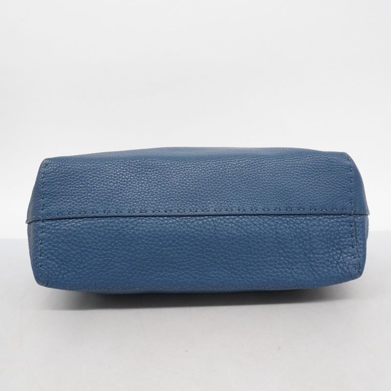 Fendi Tote Bag Selleria Leather Blue Silver Hardware Women