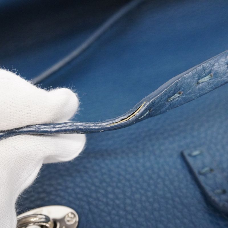 Fendi Tote Bag Selleria Leather Blue Silver Hardware Women