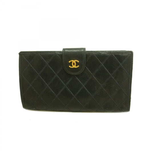 Chanel Long Wallet Bicolore Lambskin Black Gold Hardware Women