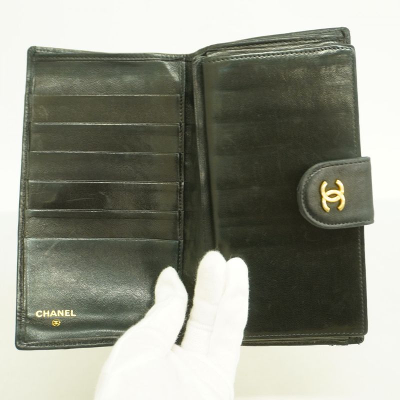Chanel Long Wallet Bicolore Lambskin Black Gold Hardware Women