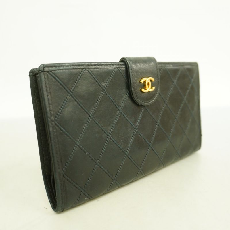 Chanel Long Wallet Bicolore Lambskin Black Gold Hardware Women