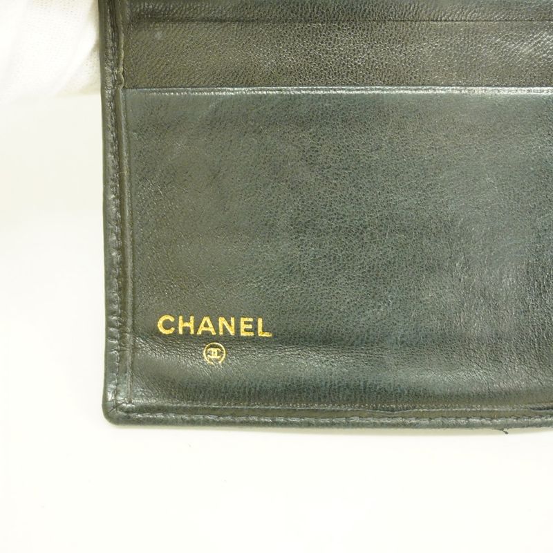 Chanel Long Wallet Bicolore Lambskin Black Gold Hardware Women