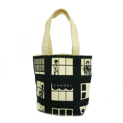Chanel Tote Bag Window Canvas Black White Chien Pan Gold Hardware Women's