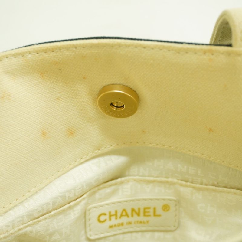 Chanel Tote Bag Window Canvas Black White Chien Pan Gold Hardware Women's
