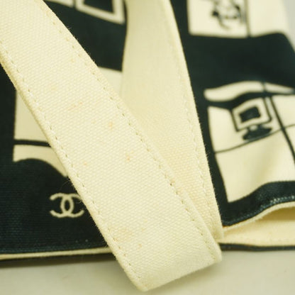 Chanel Tote Bag Window Canvas Black White Chien Pan Gold Hardware Women's