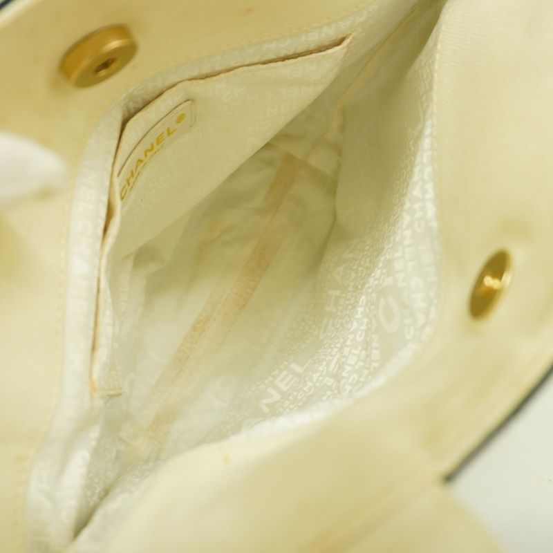 Chanel Tote Bag Window Canvas Black White Chien Pan Gold Hardware Women's