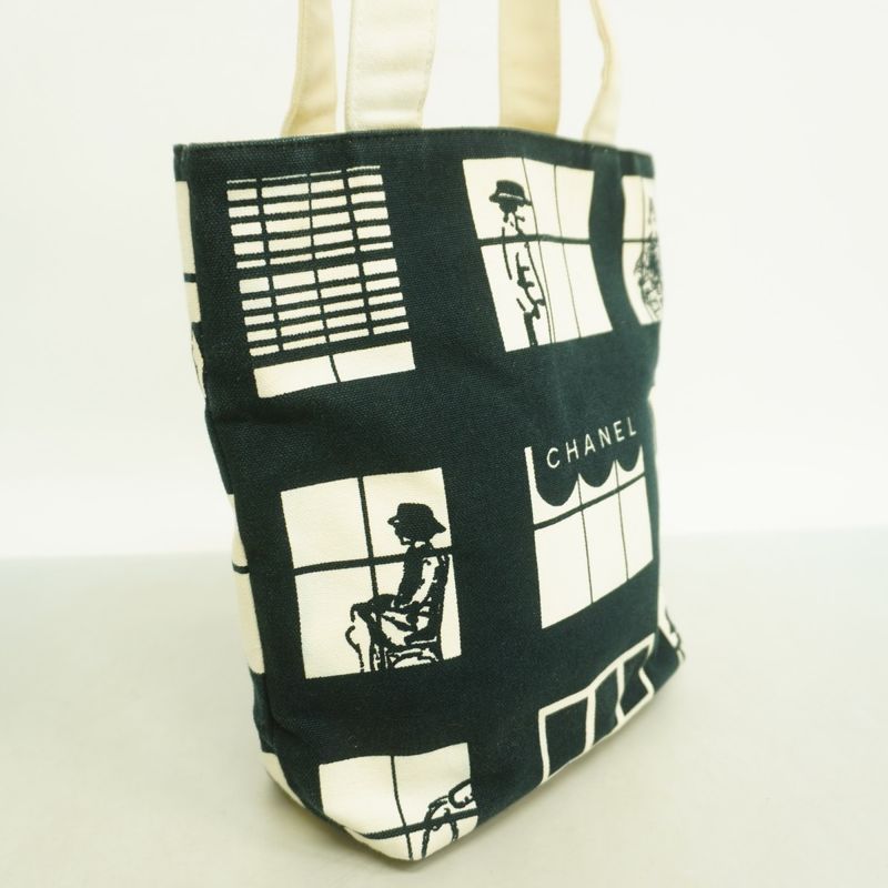 Chanel Tote Bag Window Canvas Black White Chien Pan Gold Hardware Women's