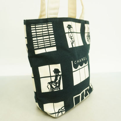 Chanel Tote Bag Window Canvas Black White Chien Pan Gold Hardware Women's