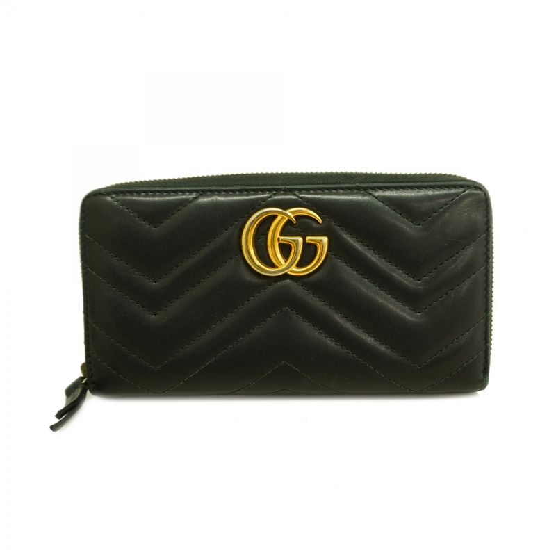 Gucci Long Wallet GG Marmont 443123 Leather Black Gold Hardware Men Ladies
