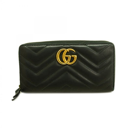 Gucci Long Wallet GG Marmont 443123 Leather Black Gold Hardware Men Ladies