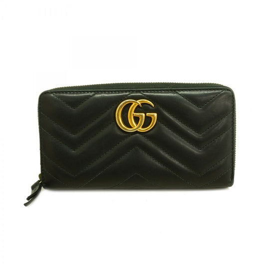 Gucci Long Wallet GG Marmont 443123 Leather Black Gold Hardware Men Ladies