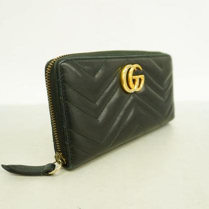 Gucci Long Wallet GG Marmont 443123 Leather Black Gold Hardware Men Ladies