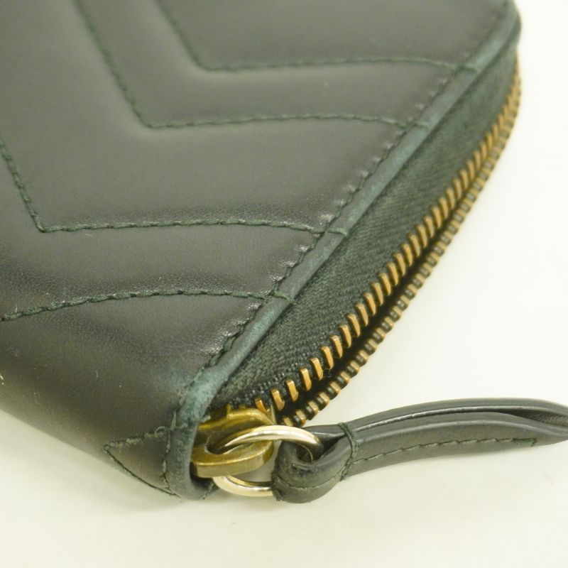 Gucci Long Wallet GG Marmont 443123 Leather Black Gold Hardware Men Ladies