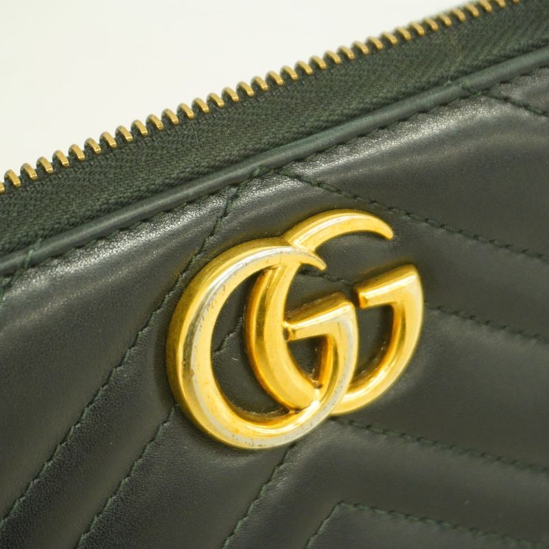 Gucci Long Wallet GG Marmont 443123 Leather Black Gold Hardware Men Ladies