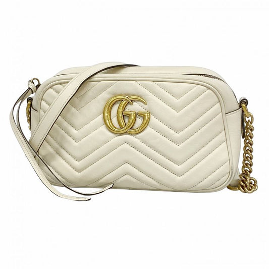 Gucci Shoulder Bag GG Marmont 447632 Leather Ivory Gold Hardware Women