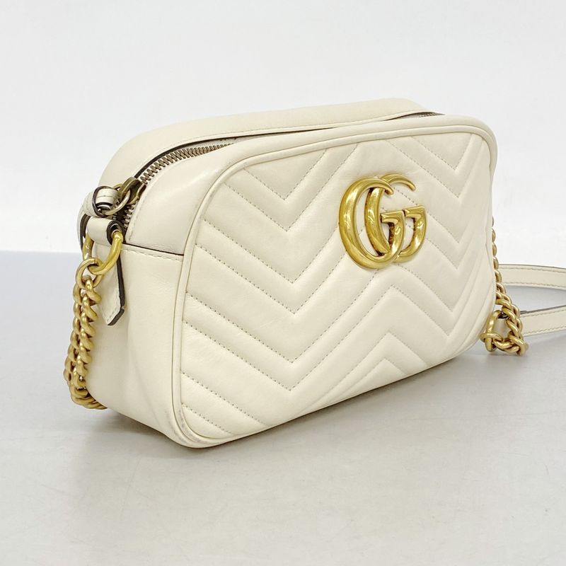 Gucci Shoulder Bag GG Marmont 447632 Leather Ivory Gold Hardware Women