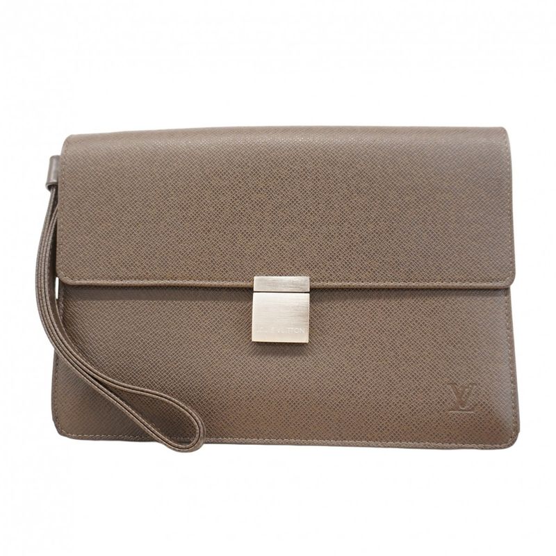 Louis Vuitton Clutch Bag Taiga Selenga M30788 Grizzly Men's