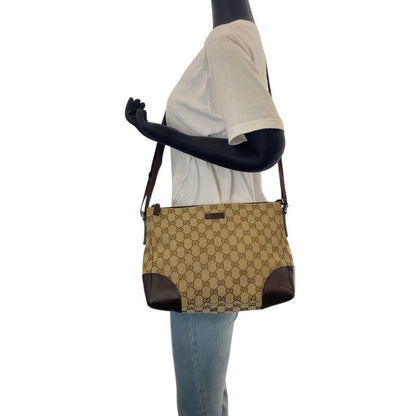 Gucci Beige Brown Silver Hardware GG Canvas Leather 114273 Crossbody Shoulder