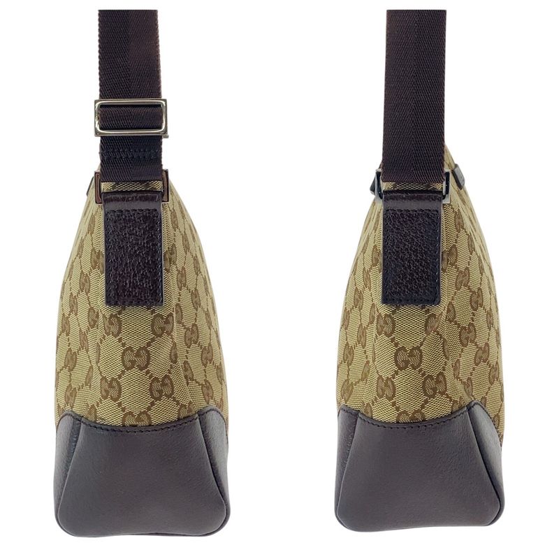 Gucci Beige Brown Silver Hardware GG Canvas Leather 114273 Crossbody Shoulder