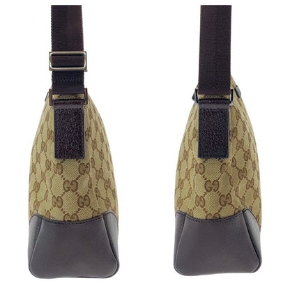 Gucci Beige Brown Silver Hardware GG Canvas Leather 114273 Crossbody Shoulder