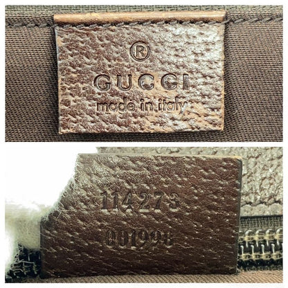 Gucci Beige Brown Silver Hardware GG Canvas Leather 114273 Crossbody Shoulder