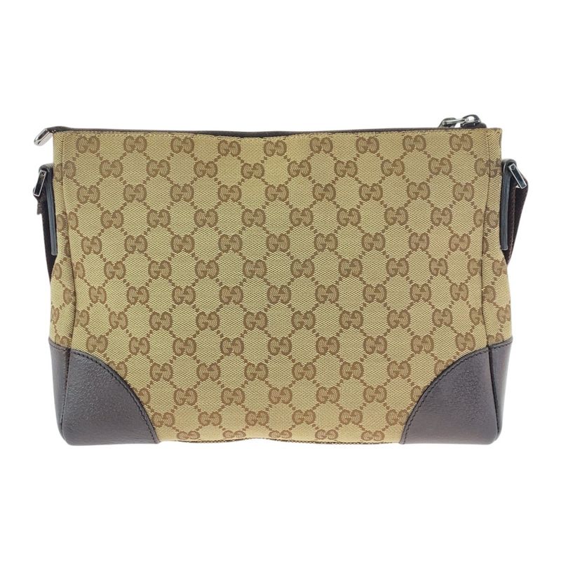 Gucci Beige Brown Silver Hardware GG Canvas Leather 114273 Crossbody Shoulder