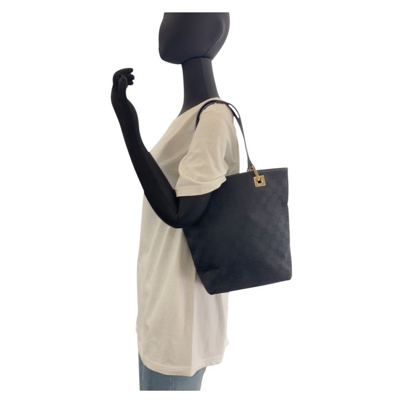 Gucci Black Gold Hardware GG Canvas Leather 002 1099 Tote Bag Shoulder Bag