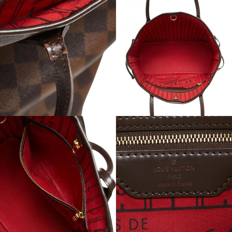 Louis Vuitton Damier Neverfull PM Tote Handbag N41359 Ebene Brown PVC Leather