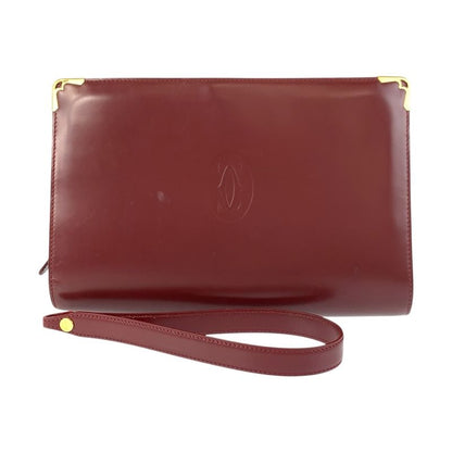 Cartier Must Line Bordeaux Gold Hardware Leather Clutch Bag Women 506142