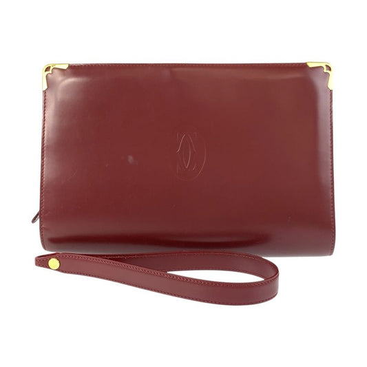 Cartier Must Line Bordeaux Gold Hardware Leather Clutch Bag Women 506142