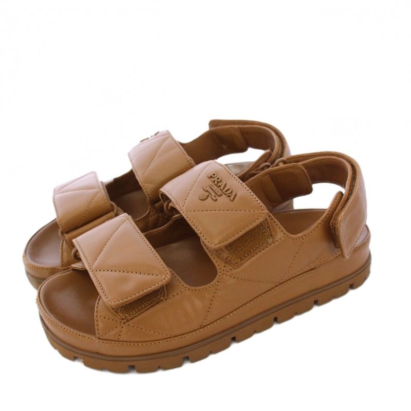 Prada Monolith Nappa Leather Sandals Strap 35 Brown Tk