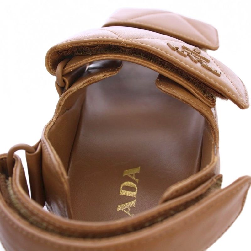 Prada Monolith Nappa Leather Sandals Strap 35 Brown Tk
