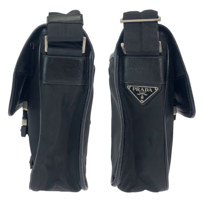 Prada Tessuto Triangle Logo Plate Unisex Black Silver Hardware Nylon Shoulder