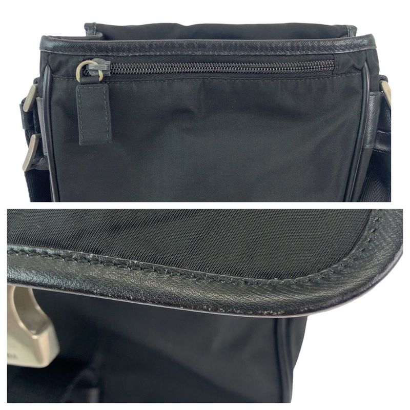 Prada Tessuto Triangle Logo Plate Unisex Black Silver Hardware Nylon Shoulder