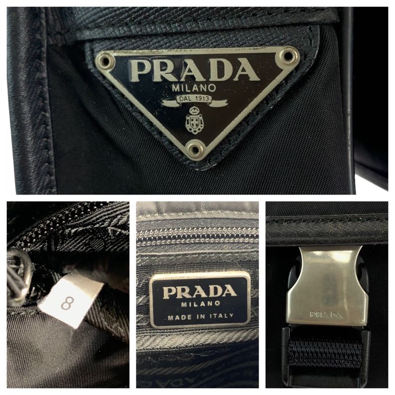 Prada Tessuto Triangle Logo Plate Unisex Black Silver Hardware Nylon Shoulder