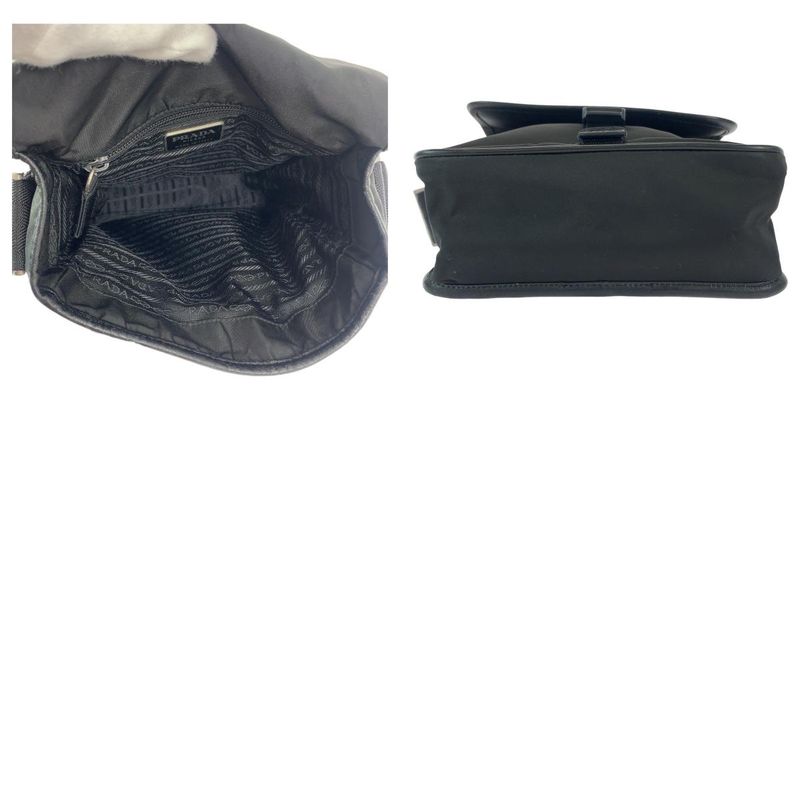 Prada Tessuto Triangle Logo Plate Unisex Black Silver Hardware Nylon Shoulder