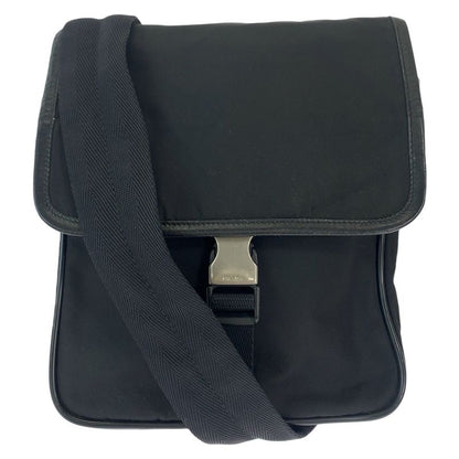 Prada Tessuto Triangle Logo Plate Unisex Black Silver Hardware Nylon Shoulder