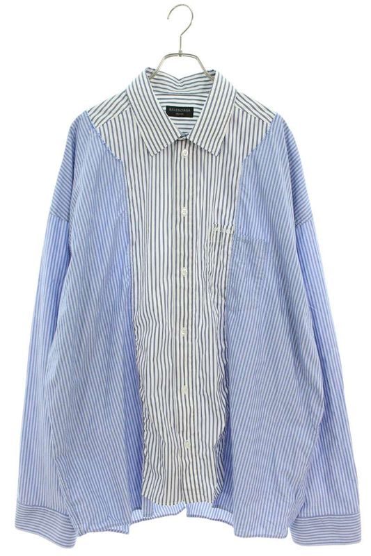 Balenciaga 809012 Trm04 Patchwork Striped Long Sleeve Shirt Men's XL
