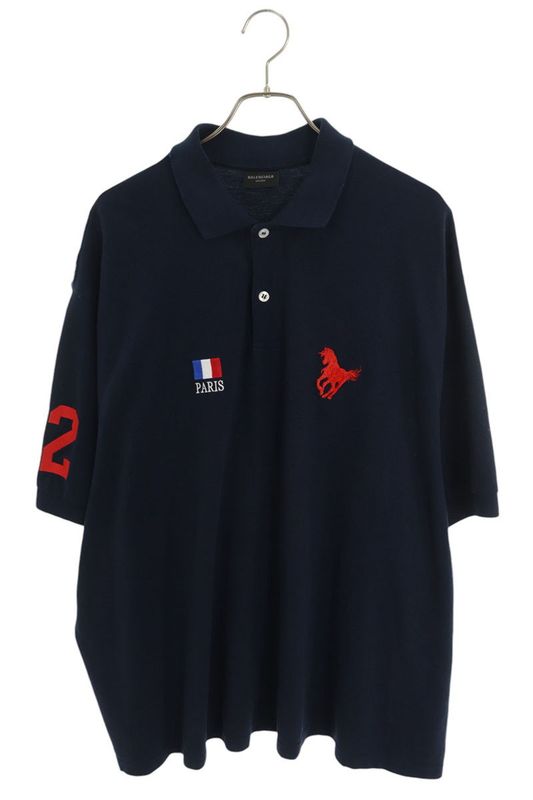 Balenciaga 791001 Tqvm6 Damaged Horse Embroidery Short Sleeve Polo Shirt Men's L