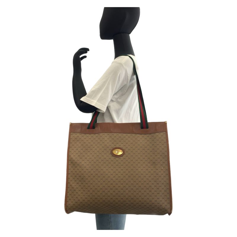 Gucci Vintage Sherry Line Micro GG Brown GG Supreme Canvas Tote Shoulder Bag