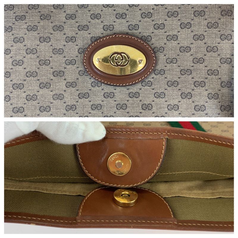 Gucci Vintage Sherry Line Micro GG Brown GG Supreme Canvas Tote Shoulder Bag
