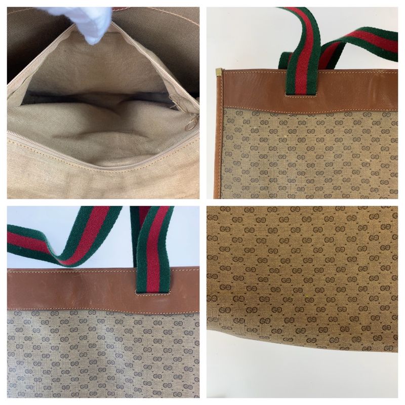 Gucci Vintage Sherry Line Micro GG Brown GG Supreme Canvas Tote Shoulder Bag