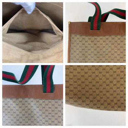 Gucci Vintage Sherry Line Micro GG Brown GG Supreme Canvas Tote Shoulder Bag