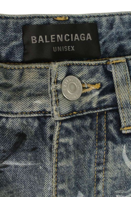 Balenciaga 745261 Tnw01 Baggy Graffiti Denim Shorts Half Pants Men's XS