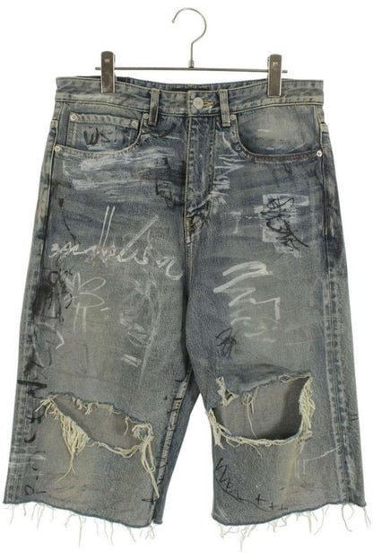 Balenciaga 745261 Tnw01 Baggy Graffiti Denim Shorts Half Pants Men's XS