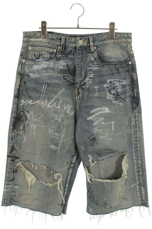 Balenciaga 745261 Tnw01 Baggy Graffiti Denim Shorts Half Pants Men's XS
